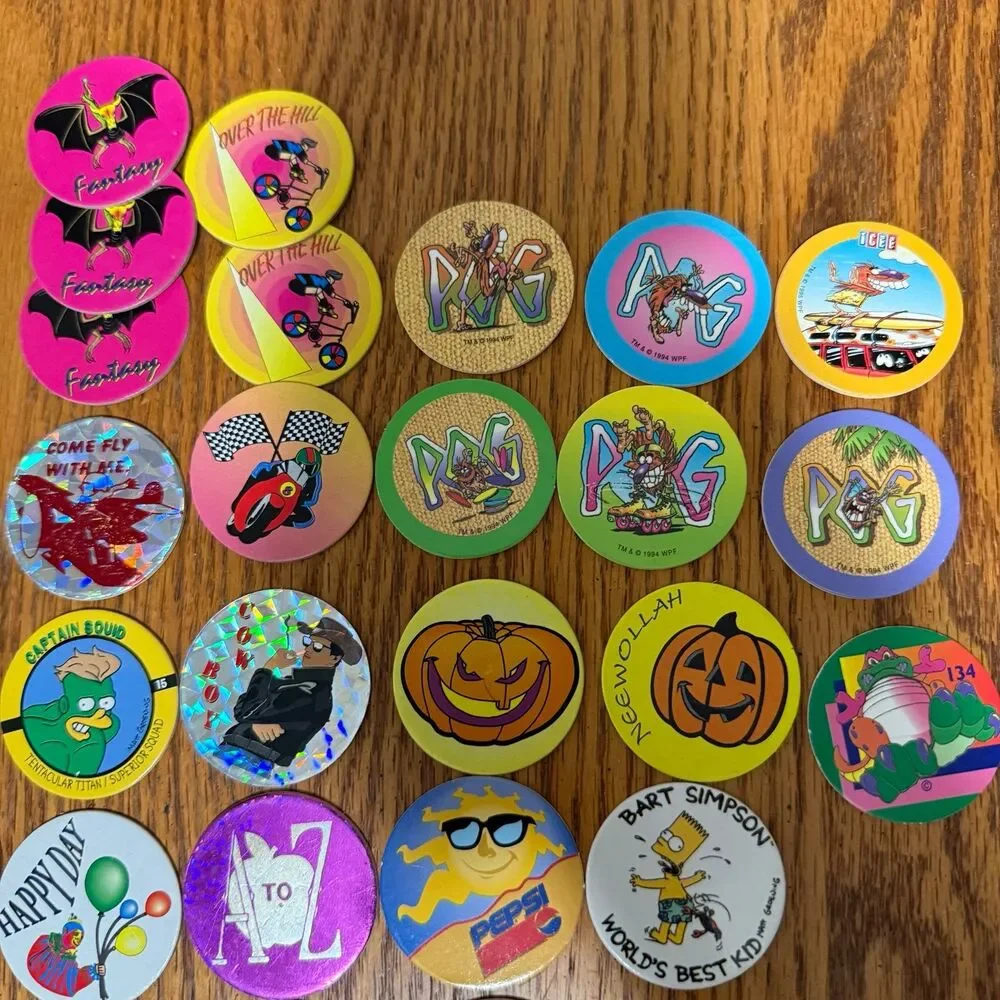 Lot of 30 colorful cool Pogs characters Vintage Advertising Game 90s